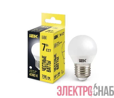 Лампа светодиодная G45 7Вт шар 4000К нейтр. бел. E27 630лм 230-240В IEK LLE-G45-7-230-40-E27