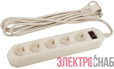 Удлинитель с сетевым фильтром 5х3м USF-5es-3m-I с заземл с выкл. ПВС 3х0.75 сл.кость ЭРА Б0019035