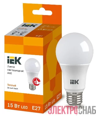 Лампа светодиодная ECO A60 15Вт грушевидная 230В 3000К E27 IEK LLE-A60-15-230-30-E27