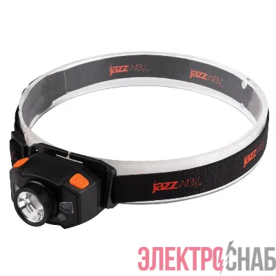Фонарь аккумуляторный налобный AccuH1-L5WZ-og zoom LED 5Вт + 2хRED SMD IP54 5 режимов: 100проц. 180лм 3.5ч/50проц. 110лм 5.5ч/30проц. 65лм 15ч/красн. 28ч/мигающ. красн. 12ч аккум. 0.8А.ч управл. жестами черн./оранж. JazzWay 5036611