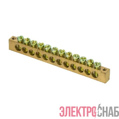 Шина PEN "ноль-земля" 6х9 12 отвер. латунь крепеж по краям PROxima EKF sn0-63-12-k