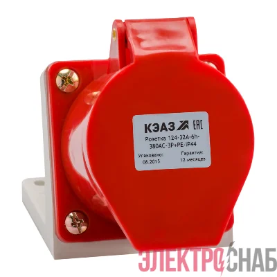Розетка 124 32А 380В AC 3P+PE 6ч для монтажа на поверхность IP44 КЭАЗ 222756