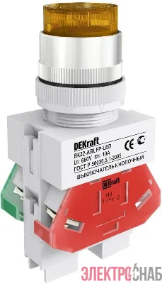 Выключатель кнопочный LED ABLFP ВК-22 d22мм 220В желт. DEKraft 25028DEK