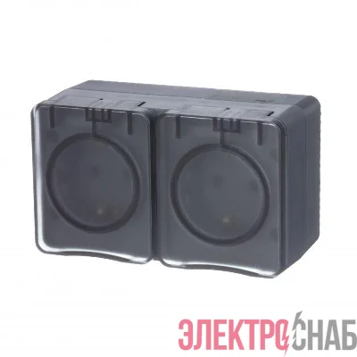 Розетка 2-м ОП AtlasDesign Profi54 16А IP54 250В с заземл. защ. шторки антрацит SE ATN544026