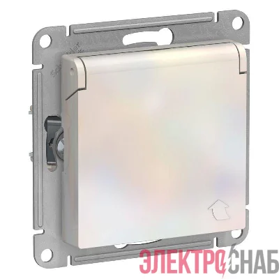 Розетка 1-м СП AtlasDesign 16А IP20 с заземл. защ. шторки с крышкой механизм жемчуж. SE ATN000446