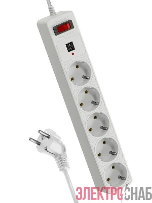 Удлинитель с сетевым фильтром 5х3м с заземл. 10А IP20 2.2кВт 2хUSB 3х0.75 с предохранителем КОСМОС FKsm3m-5g(W)USB