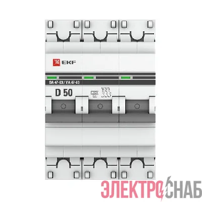 Выключатель автоматический модульный 3п D 50А 6кА ВА 47-63 PROxima EKF mcb4763-6-3-50D-pro