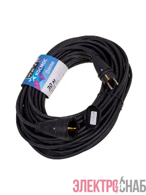 Удлинитель-шнур 1х30м 16А IP44 250В 4кВт черн. каучук КГ 3х2.5 УХз16 Россия КОСМОС YSHKsm30m-1g(16A)KG