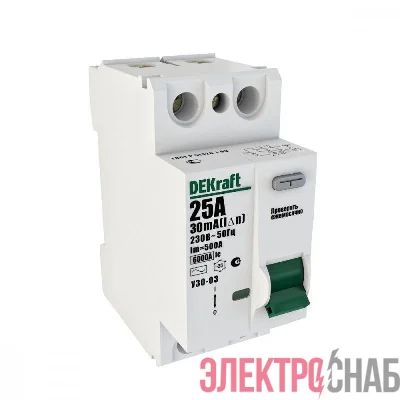 Выключатель дифференциального тока (УЗО) 2п 25А 30мА тип AC 6кА УЗО-03 SchE 14054DEK