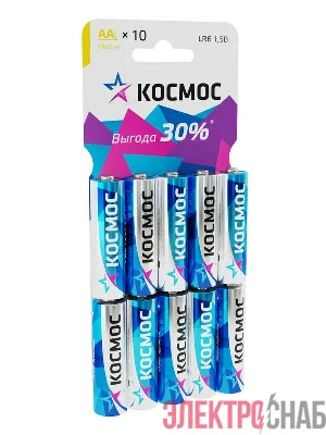 Элемент питания алкалиновый AA/LR6 10хBL (уп.10шт) КОСМОС KOCLR610BL