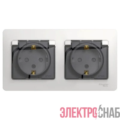 Розетка 2-м СП 2мод. Glossa 16А IP44 с заземл. защ. шторки в сборе бел. SE GSL000147