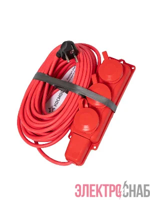 Удлинитель на каучуковой колодке 3х15м 16А IP44 250В 4кВт каучук КГ 3х2.5 красн. УХз16 Россия КОСМОС YKsm15m-3g(16A)KG-R