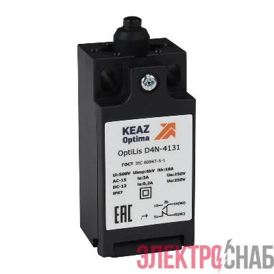 Выключатель концевой OptiLiS D4N-4131 толкатель пластик. EN 50047 XCKN2112P20 КЭАЗ 365302