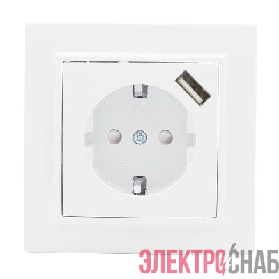 Розетка 1-м СП Минск 16А IP20 с заземл. защ. шторки с заряд. устройством USB 1А бел. EKF ERR16-028-100-USB