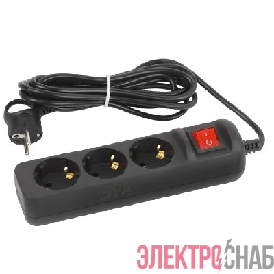 Удлинитель 3х5м с заземл. 10А с выкл. ПВС 3х0.75 черн. UX-3es-5m-B Эра Б0057729