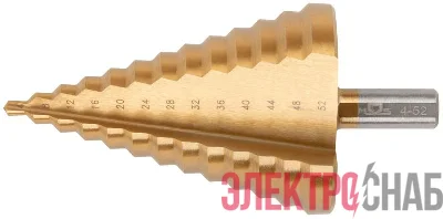 Сверло ступенчатое HSS по металлу 13 ступеней 4-8-12-16-20-24-28-32-36-40-44-48-52мм MOS 36387М