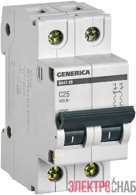 Выключатель автоматический модульный 2п C 25А 4.5кА ВА47-29 GENERICA MVA25-2-025-C