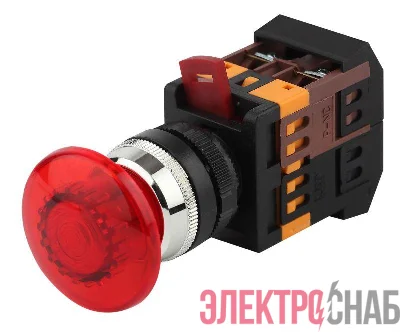 Кнопка AELA-22 "Грибок" d22мм 1з+1р неон/240В BBG20-AELA-K04E красн. ЭРА Б0045630