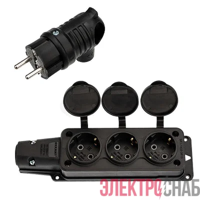 Набор розетка 3-м переносная + вилка угловая 16А IP54 каучук Rexant 111-002-113