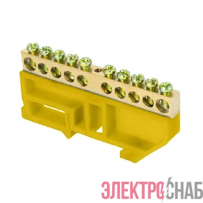Шина нулевая N 6х9 10 отвер. латунь желт. изолятор на DIN-рейку розн. стикер PROxima EKF sn0-63-10-dz-r