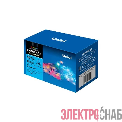 Гирлянда LED "Снежинки-3" ULD-S0500-050/DTA MULTI IP20 SNOWFLAKES-3 5м 50 диодов разноцвет. свет провод прозр. Uniel UL-00007195