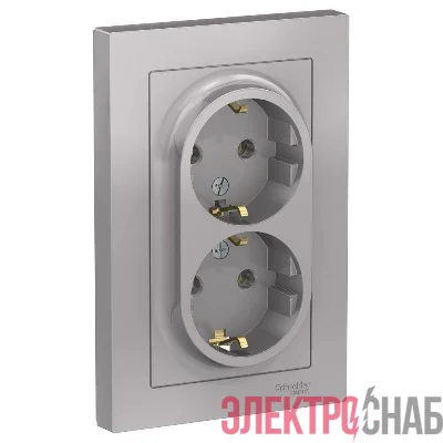 Розетка 2-м СП AtlasDesign 16А IP20 с заземл. в сборе алюм. SE ATN000324