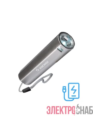 Фонарь аккумуляторный ручной LED 1Вт линза аккум. Li-ion 18650 1.2А.ч Power-bank USB-шнур ABS-пластик КОСМОС KOS116Lit