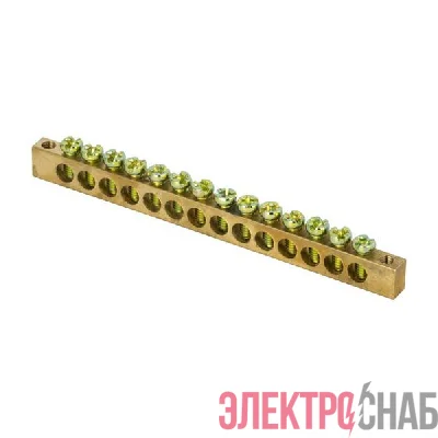 Шина PEN "ноль-земля" 6х9 14 отвер. латунь крепеж по краям PROxima EKF sn0-63-14-k