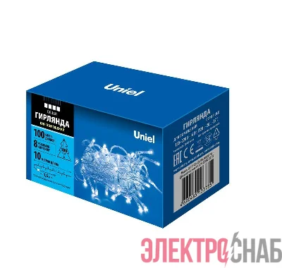 Гирлянда LED ULD-S1000-100/DTA WHITE IP20 10м 100 диодов бел. свет провод прозр. Uniel UL-00007201