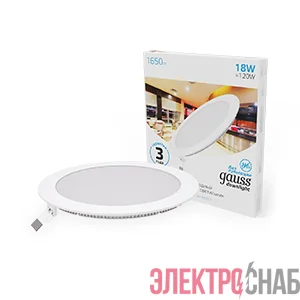 Светильник светодиодный Slim 225х22 18Вт 6500К 1560лм IP20 180-265В круг монтаж. отв. d210 Gauss 939111318