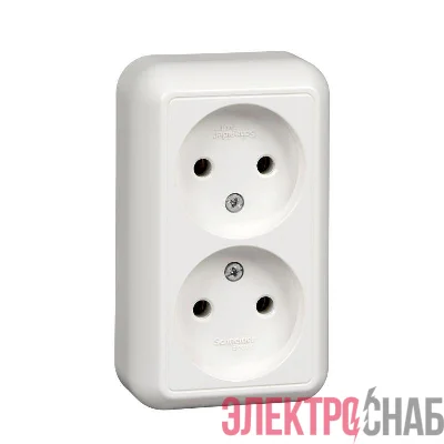 Розетка 2-м ОП Прима 16А IP20 без заземл. без защ. шторок (розн. упак.) бел. SchE RA16-213-BI