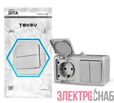 Блок ОП Dita (розетка 16А 250В с заземл. + 2-кл. выкл. 10А) IP54 сер. TOKOV ELECTRIC TKL-DT-V2RZ-C06-IP54