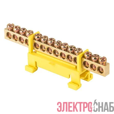 Шина нулевая PE 6х9 14 отверстий желт. изолятор тип &quot;Стойка&quot; на DIN-рейку латунь PROxima EKF sn0-63-14-sy