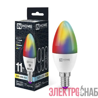 Лампа светодиодная LED-СВЕЧА-RGBW-SMART 11Вт 3000-6500К E14 990лм 230В димм. IN HOME 4690612050041