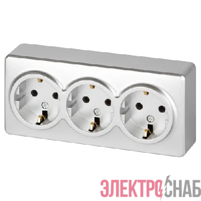 Розетка 3-м ОП Эксперт 11-2208-03 16А IP20 250В 3х2P+E Schuko с заземл. алюм. Эра Б0063010