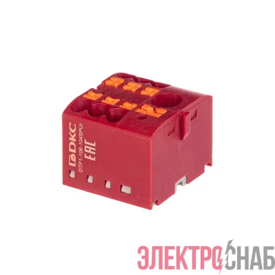 Блок распределительный зажим push-in 1 ввод 6кв.мм 6 точек подключения 25кв.мм красн. DKC DTP1-106-104SPUR