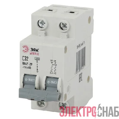 Выключатель автоматический модульный 2п C 32А 4.5кА ВА 47-29 SIMPLE-mod-15 ЭРА Б0039232