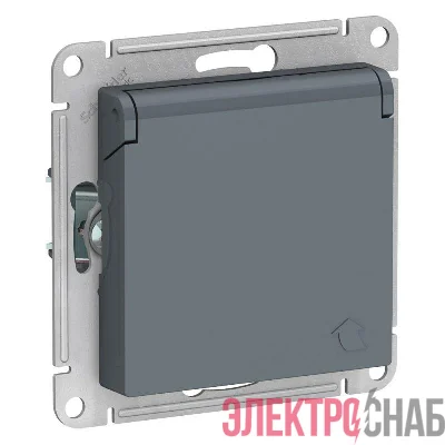 Розетка 1-м СП AtlasDesign 16А IP20 с заземл. защ. шторки с крышкой механизм грифель SE ATN000746