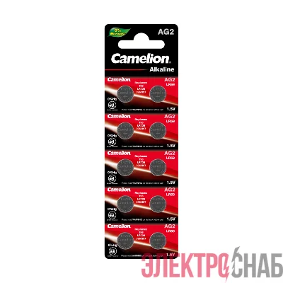 Элемент питания алкалиновый "таблетка" LR726/396A/196/G 2 Mercury Free AG2-BP0%Hg для часов BL-10 (блист.10шт) Camelion 12810