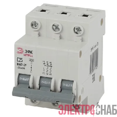 Выключатель автоматический модульный 3п C 25А 4.5кА ВА 47-29 SIMPLE-mod-23 ЭРА Б0039240