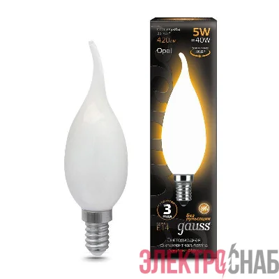Лампа светодиодная филаментная Black Filament 5Вт свеча на ветру матовая 2700К тепл. бел. E14 420лм GAUSS 104201105