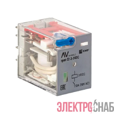 Реле промежуточное RPAt 22/3 10А 24В DC с кнопкой и мех. индикацией AVERES EKF rpat-22-3-24DC