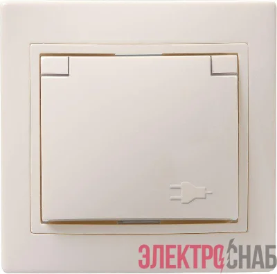 Розетка 1-м СП Кварта РСбш10-3-ККм 16А IP20 с заземл. защ. шторки с крышкой крем. IEK ERK12-K33-16-DM