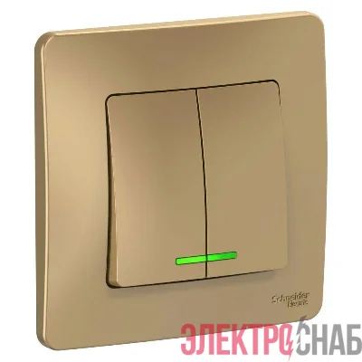 Выключатель 2-кл. СП Blanca 10А IP20 (сх. 5) 250В с подсветкой титан SE BLNVS010514