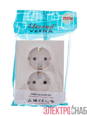 Розетка 2-м СП VESNA с заземл. со шторками ПБТ кремов. LEZARD 742-0300-178B