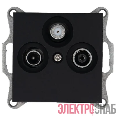 Розетка телевизионная проходная TV + FM + SAT 3-м Ф9.5мм механизм черн. матов. soft touch Jasmart G6207PB