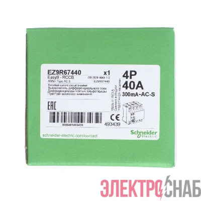 Выключатель дифференциального тока селективный ВДТ EASY9 (УЗО) 4П 40А 300мА AC-S 400В SchE EZ9R67440