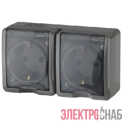 Розетка 2-м ОП Эра Эксперт 11-2404-03 16А IP54 16AX 250В 2х2P+E защ. шторки сер. Эра Б0020719