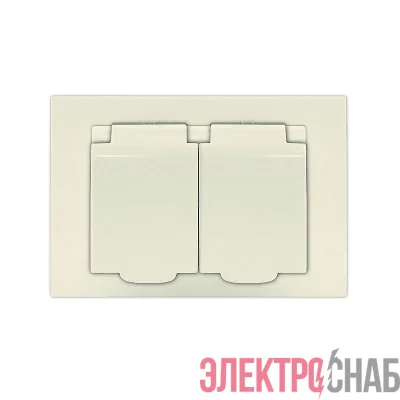 Розетка 2-м СП Афина 16А IP20 с заземл. c крышкой в сборе сл. кость (ivory) Universal A0031-I