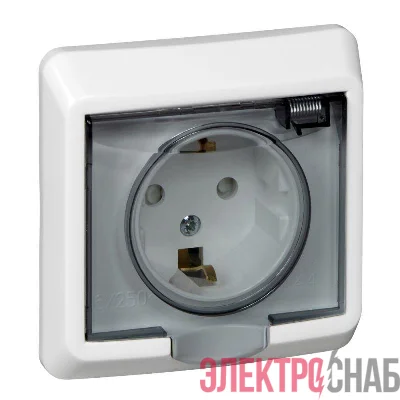 Розетка 1-м СП Этюд 16А IP44 250В с заземл. защ. шторки бел. SE PC16-044B